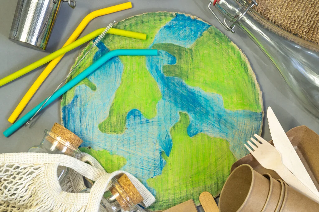 Sustainable eCommerce: Earth drawing with eco-friendly items