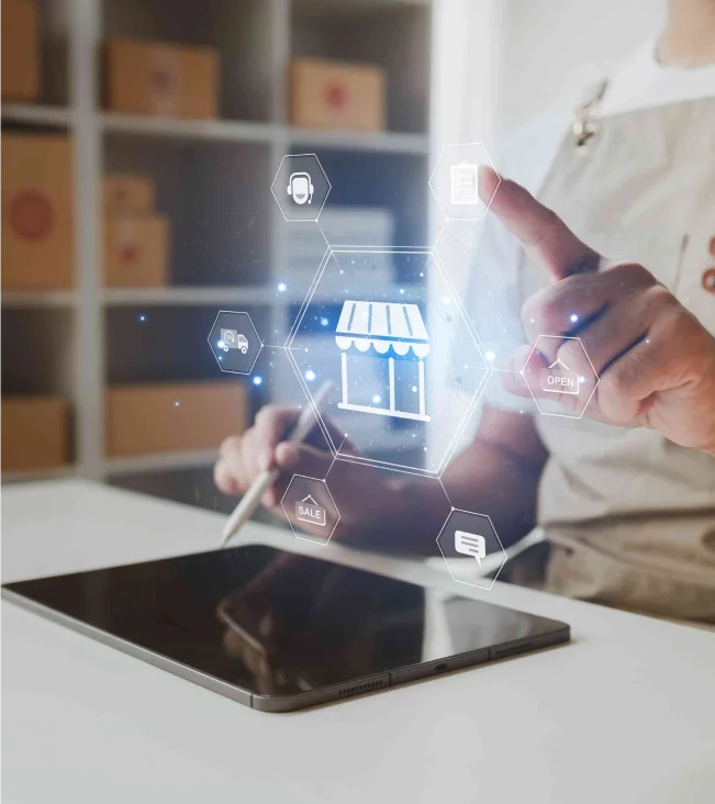 A graphic illustrating the synergy between AI integration and E-commerce, emphasizing its transformative effect on online shopping.