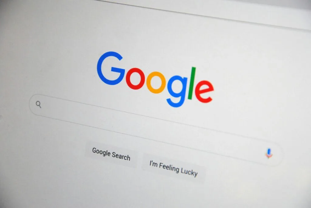 Google homepage search bar displayed on a screen, representing Google’s site reputation abuse policy and its impact on small businesses navigating the digital landscape.