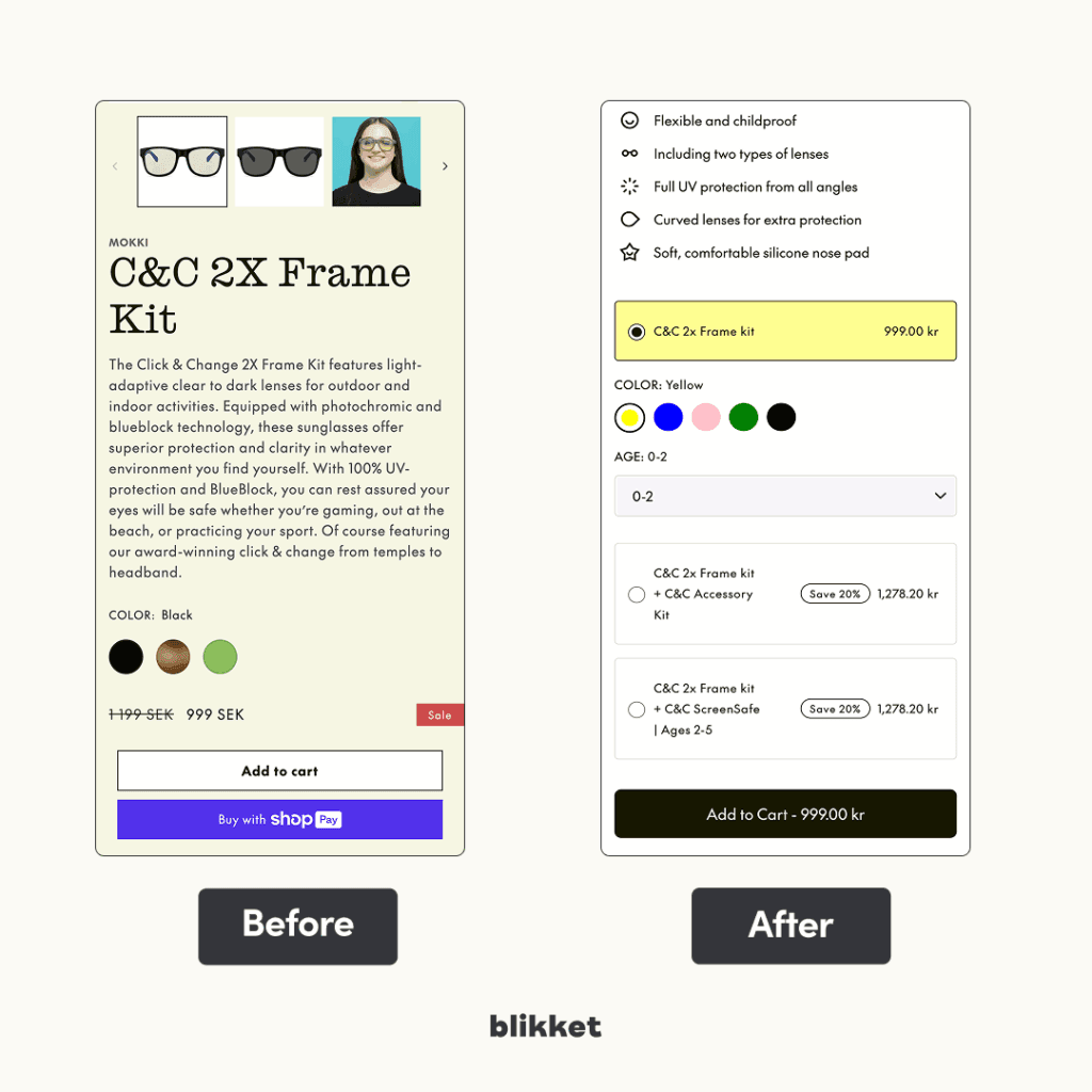 Image showing comparison of before and after redesign with after design having bundle pricing.