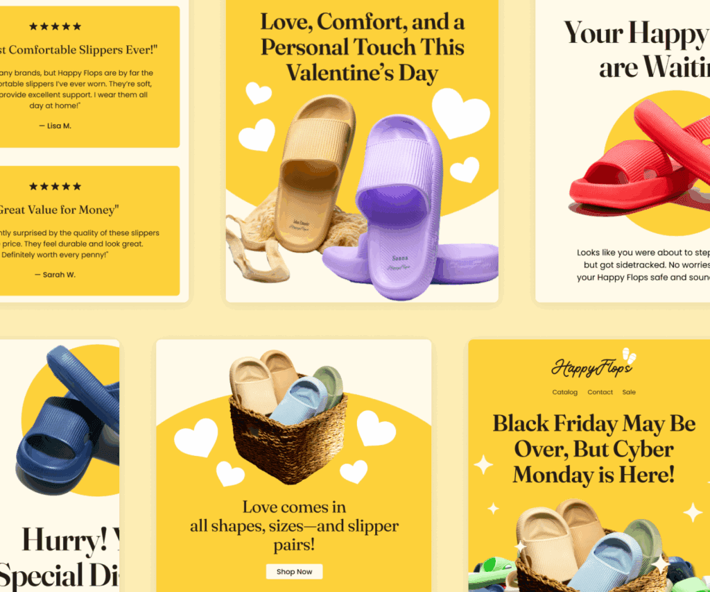 Overview of a selection of an applied confirmation email template throughout for different campaigns