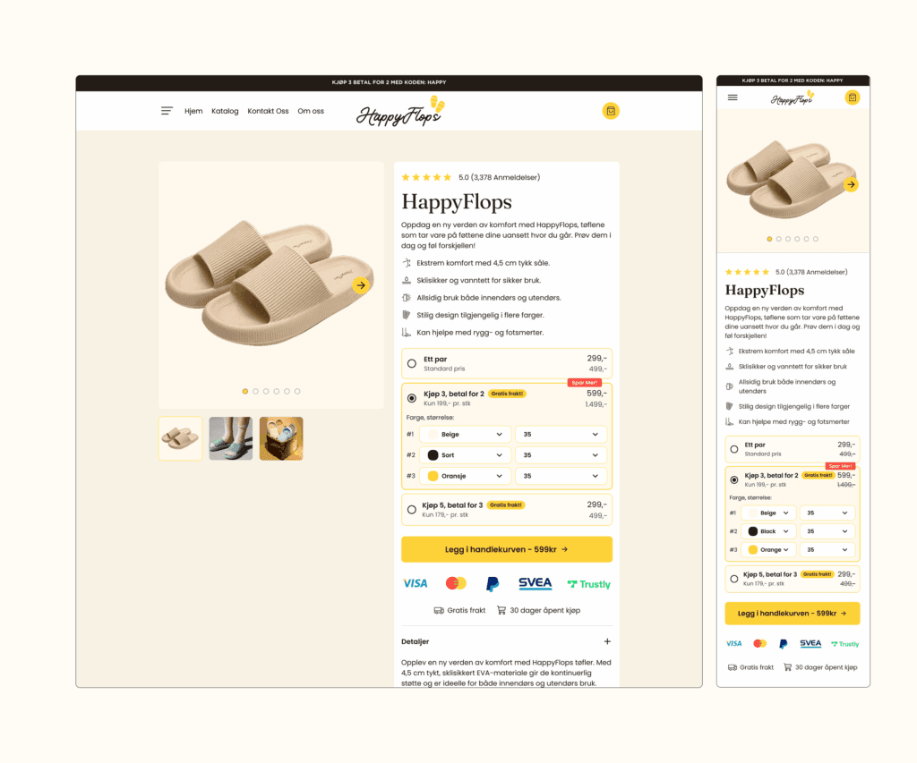 Overview of customer touchpoints on the HappyFlops PDP