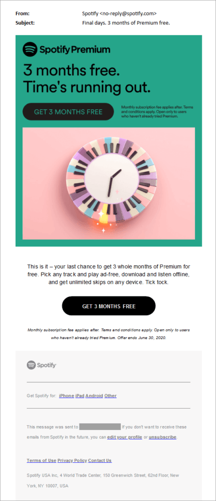 Example of Spotify confirmation email template