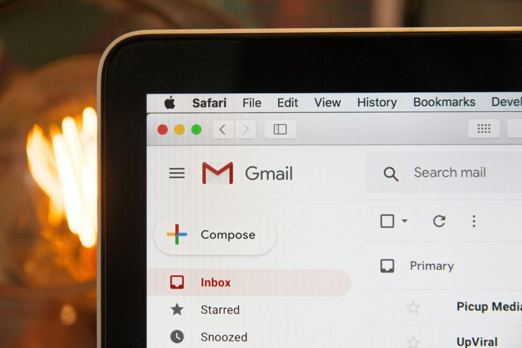 Image of a Gmail mailbox with a snapshot of a confirmation email template