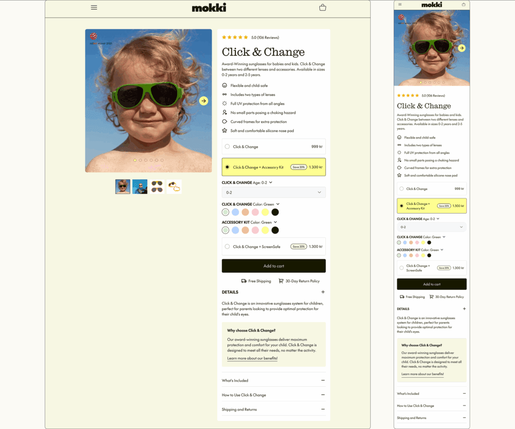PDP created by Blikket that were built to also improve microconversions