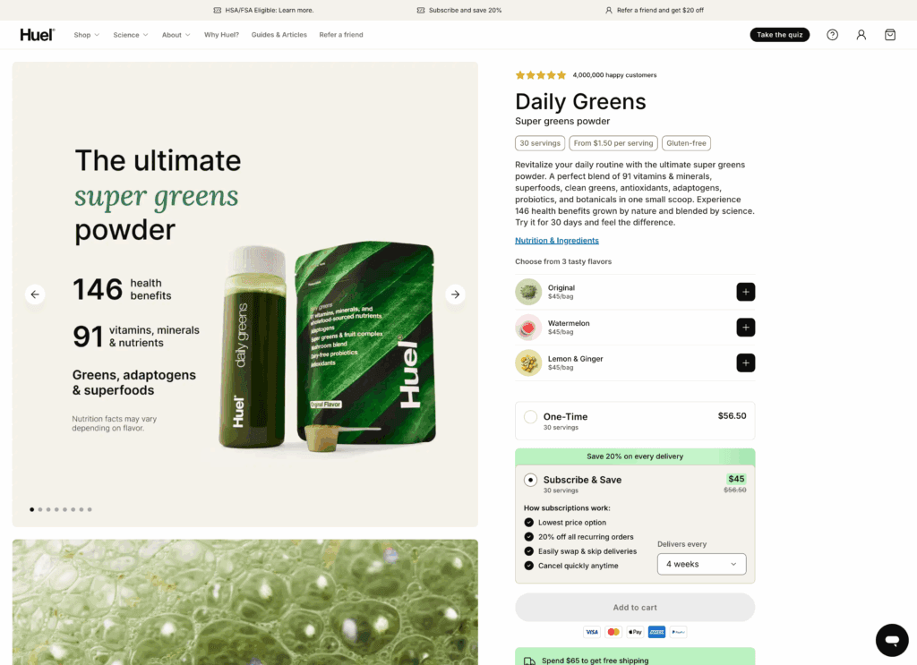 Example of product detail pages as shown by Huel