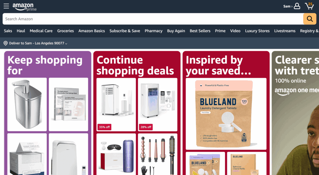 Screenshot of Amazon personalization showcasing what is a customer touch point?