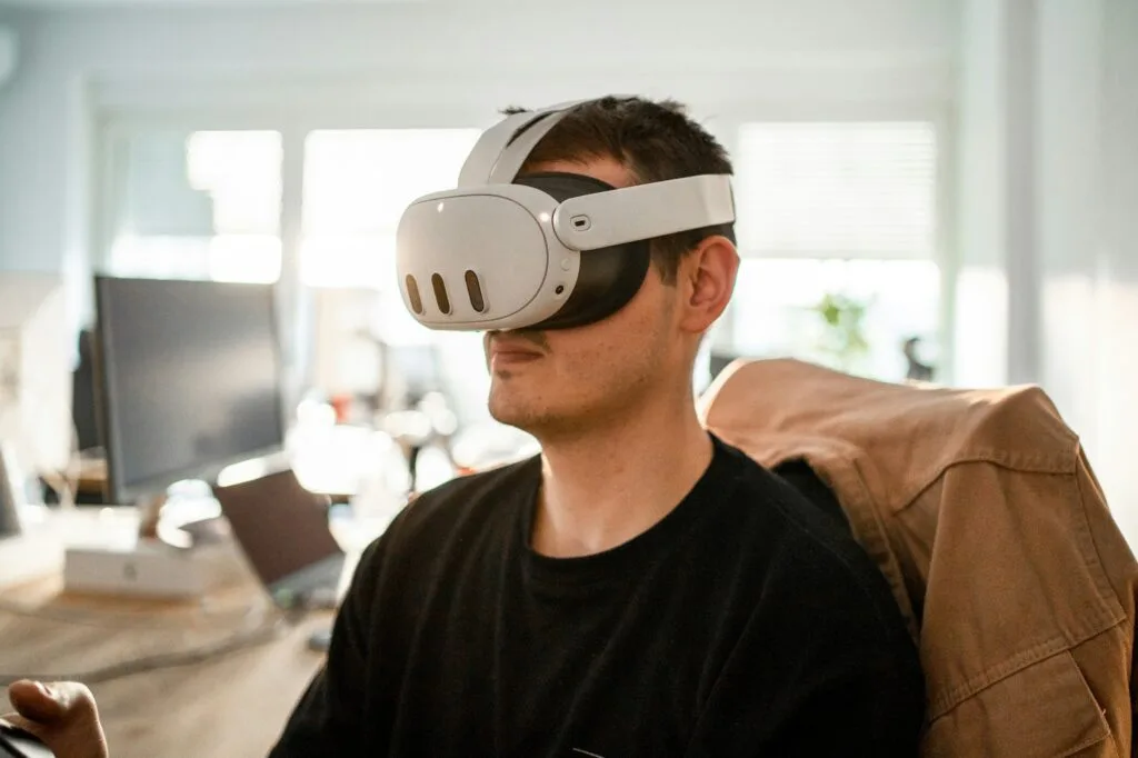 Image of a person using vr to do online shopping and being subconsciously guided through Order Confirmation Sales Boost strategies
